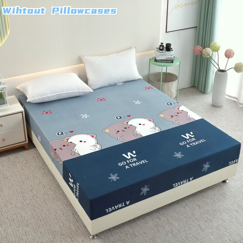Kuup-Polyester Cartoon Bear Bedding Fitted Sheet Only(no pillowcase) Elastic Band Around Mattress Cover King Size Bed Cover
