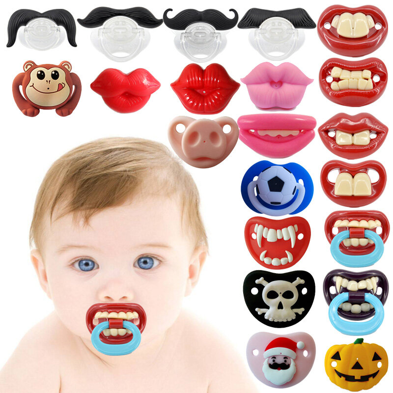 1pcs Silicone Funny Nipple Mustache Pacifier Baby Soother Toddler Orthodontic Nipples Red Kiss Lips Teether Baby Care