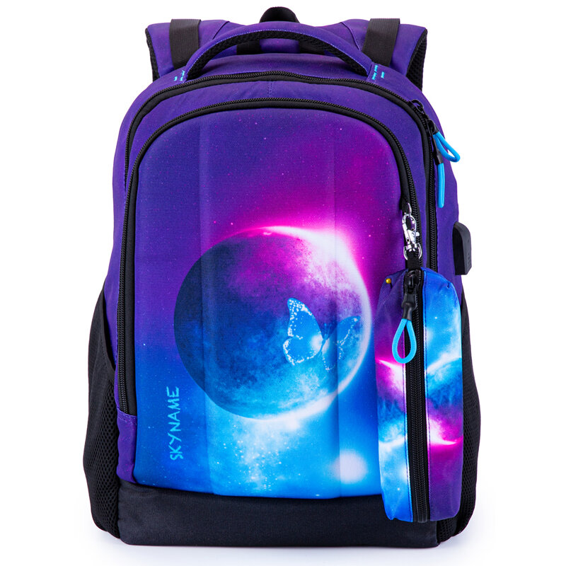 New Children Orthopedic School Bag with USB Charging Port Multifunctional Backpacks Girls 3D Starry Sky Kids Bookbag Mochilas