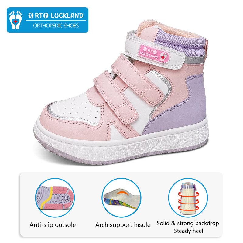 Ortoluckland crianças meninas tênis sapatos casuais para crianças criança tiptoeing flatfeet rosa ortopédicos botas 4 a 10 anos