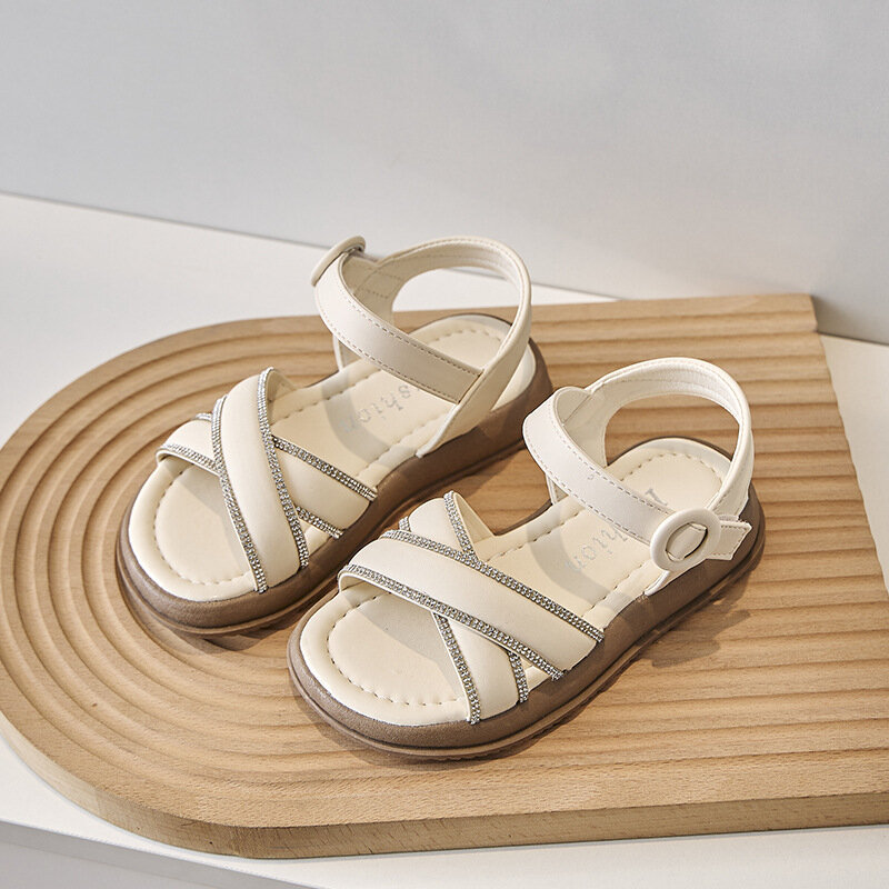 Sandalias para niña con suela suave, zapatos de princesa con punta abierta, combinan con todo, para verano, 2024
