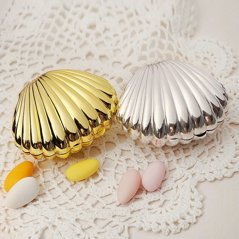 Oro argento Shell bomboniere scatole di caramelle confezione regalo di nozze biscotti scatola di imballaggio organizzatore di gioielli forniture per feste