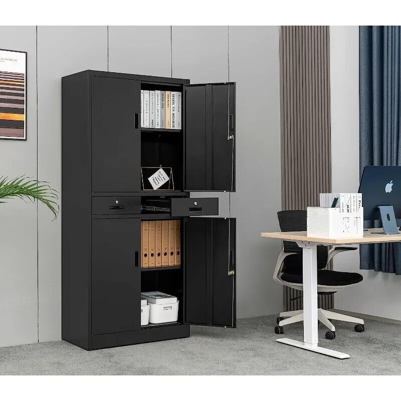 Metal Storage Cabinet with Adjustable Shelves and Drawers, Locking Steel Storage Cabinet for Office, Garage, Home, School