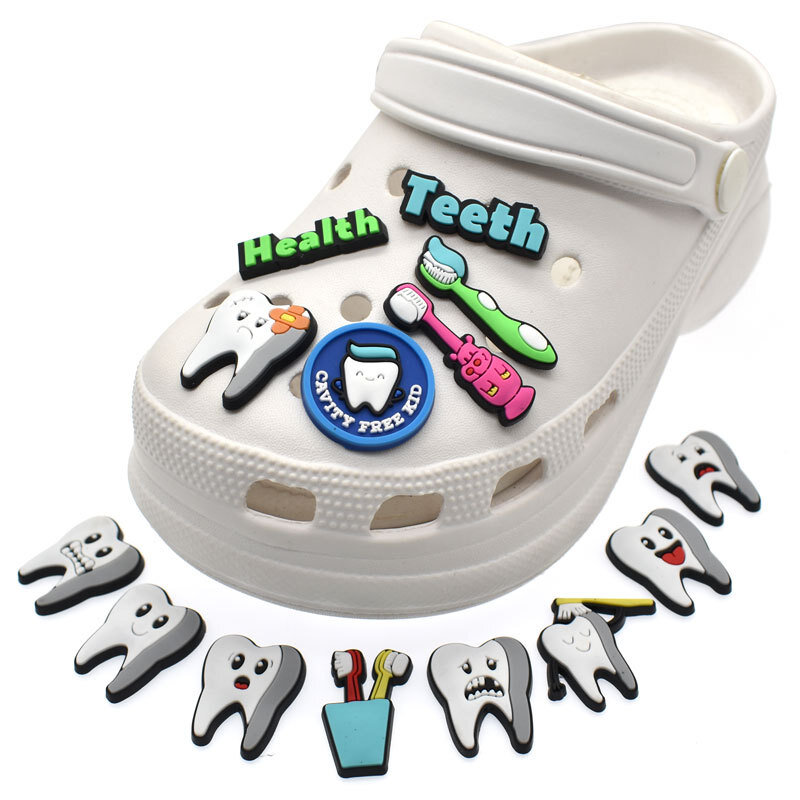 20 pensów pielęgnacja zębów szpilki Croc Charms silikonowa opaska na rękę ozdoba zdrowie dla dorosłych zęby PVC buty ogrodowe piękne akcesoria medyczne prezenty
