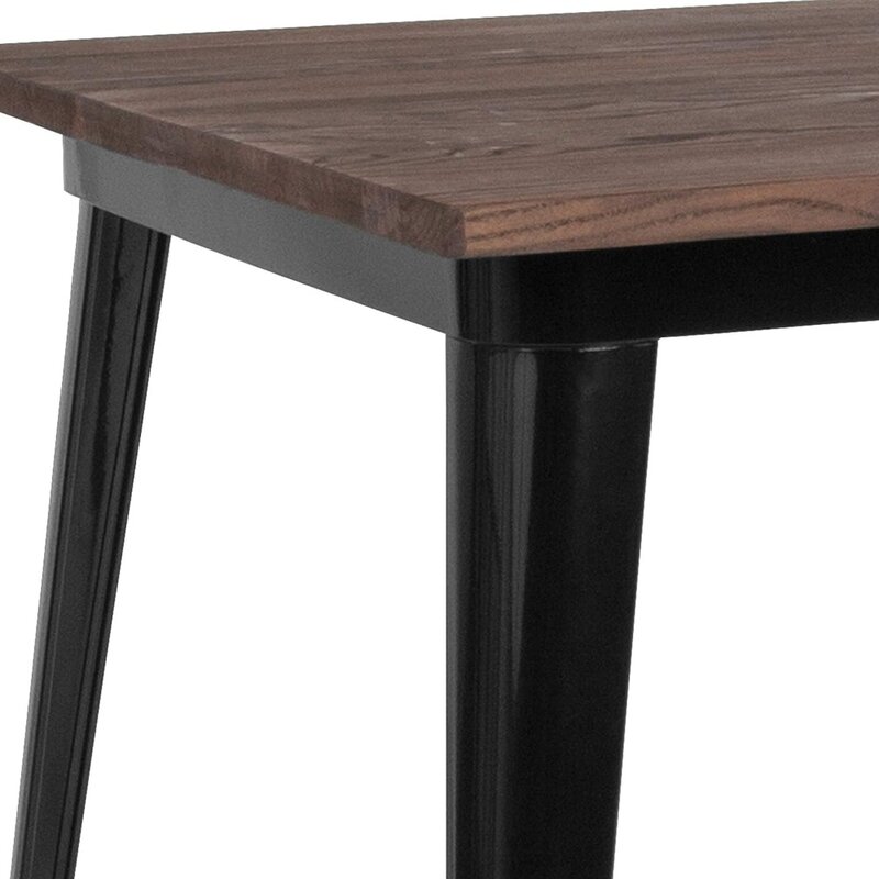 Table de bar intérieure en métal carré, noir, bois, recommandé, 31.5 po