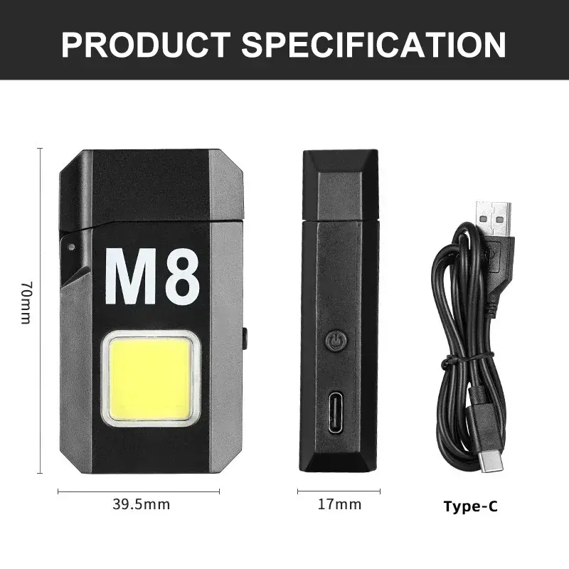 Mini lampe de poche LED aste de type C, briquet sans flamme à impulsion, USB, question, multifonction, ornement, homme, garçon, ami, cadeau