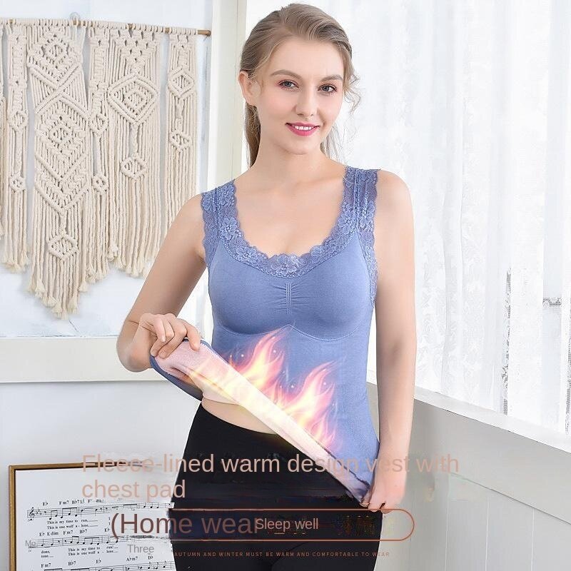plush thermal women underwear waistcoat bottoming shirt waist warm soft thickened lace round neck sexy fit thermal cotton vest