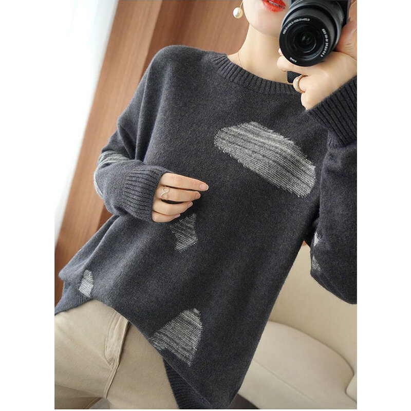 Sweter Kasual Korea Y2K Perca Baru Musim Gugur Musim Dingin Wanita Pullover Sederhana Chic Lengan Panjang Pakaian Longgar Semua Cocok untuk Wanita