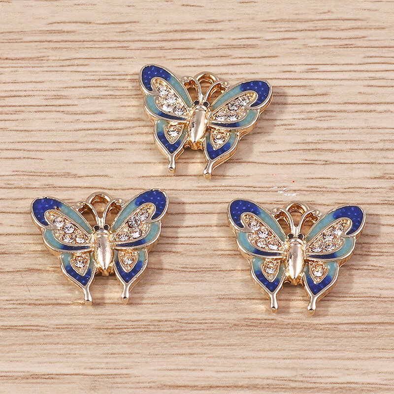 Dijes de mariposa de Animal de cristal para mujer, 10 piezas, 18x16mm, colgantes de gota a la moda, collares, regalos