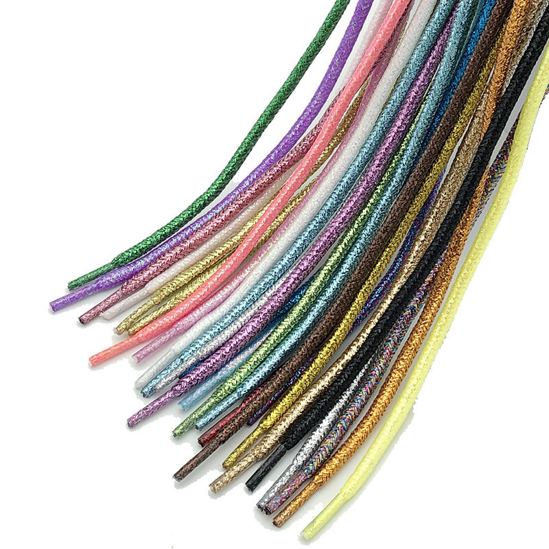 Nuevos cordones redondos brillantes metálicos con purpurina cordones de zapatos de seda dorada y plateada cordones deportivos de lona cordones informales coloridos con degradado de arcoíris