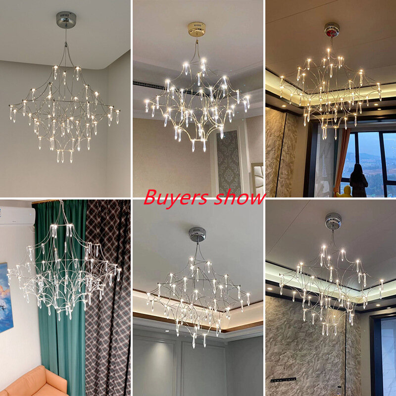 Starry Rain Cube Crystal Chandelier, Starlight Filled Sky, Luxury Attic High Floors, Duplex LED Lighting Decor, Itália Designer