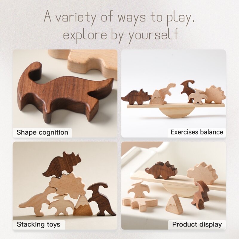 Montessori madeira Animal Balance Blocks Toy para Crianças Board Dinossauro Aprendizagem Educacional Precoce Empilhamento Jogos kids gift