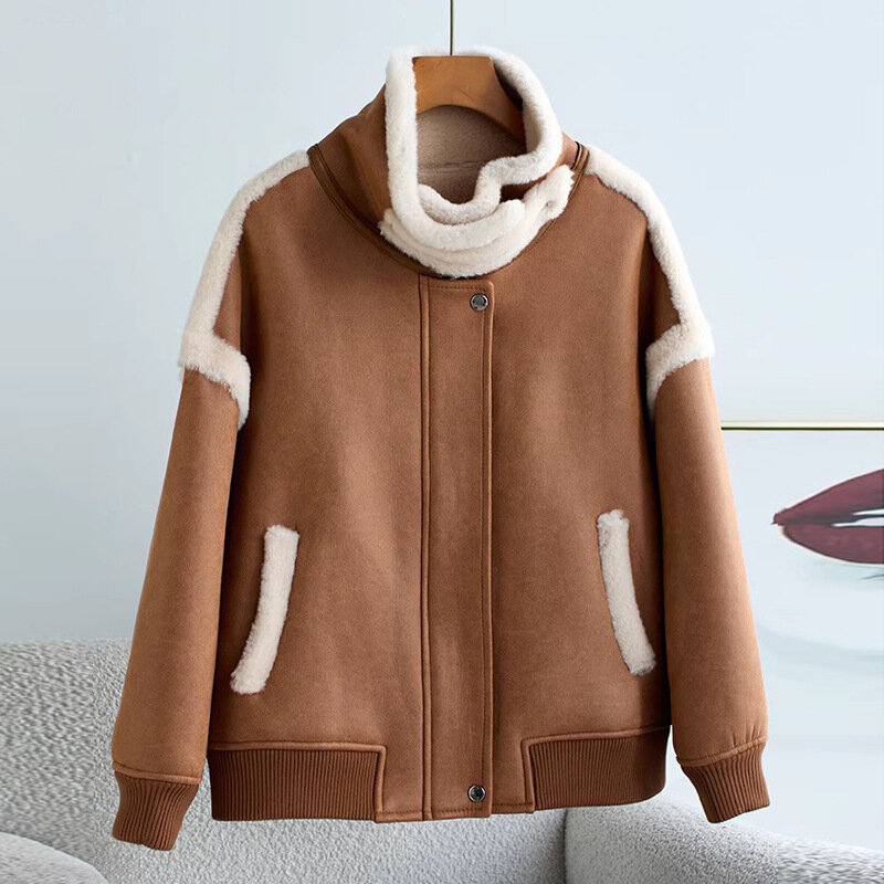 여성용 양모 재킷, 긴팔 지퍼 포켓, 두꺼운 따뜻한 오버웨어, 캐주얼 패션, 스트리트웨어, 아우터, 겨울, 신상