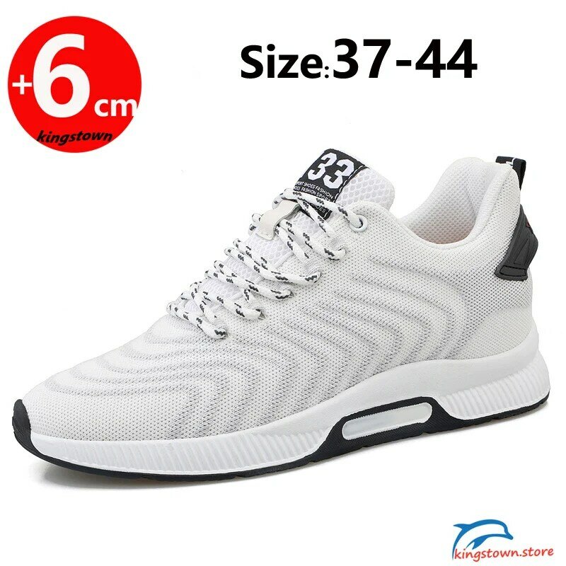 Sneakers Men Elevator Shoes White Mesh  Lift  Height Increase Insole 6CM Plus Size 37-44
