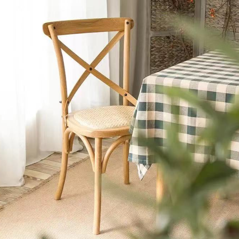 Silla de madera con respaldo para el hogar, sillón Retro francés de madera maciza, silla de roble económica, silla de comedor americano, silla con respaldo con horquilla