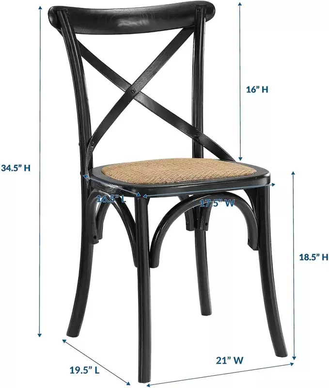 Rustic Rattan Jantando a cadeira no preto, engrenagem rústica, quinta moderna, madeira do elm