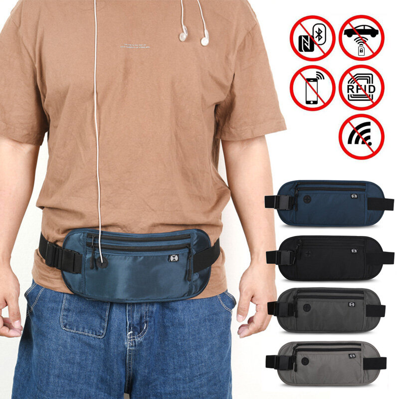 RFID 차단 방수 여행 전화 벨트 허리 가방, 패니 팩, 숨겨진 지갑 신호 RFID 차단 여권 거치대 가방, 15x35cm