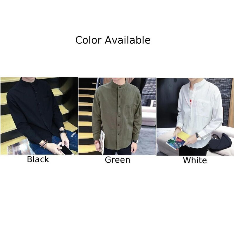 Camisa de botão masculino com gola alta, mangas compridas, pano da moda, tops confortáveis, outono, inverno