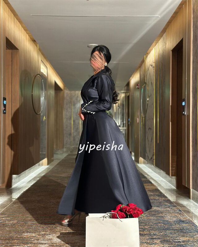 Elegant Modern Style Satin Pearl Rhinestone Pleat A-line V-neck Midi Dresses Celebrity Dresses Sizes Available Pastrol Retro