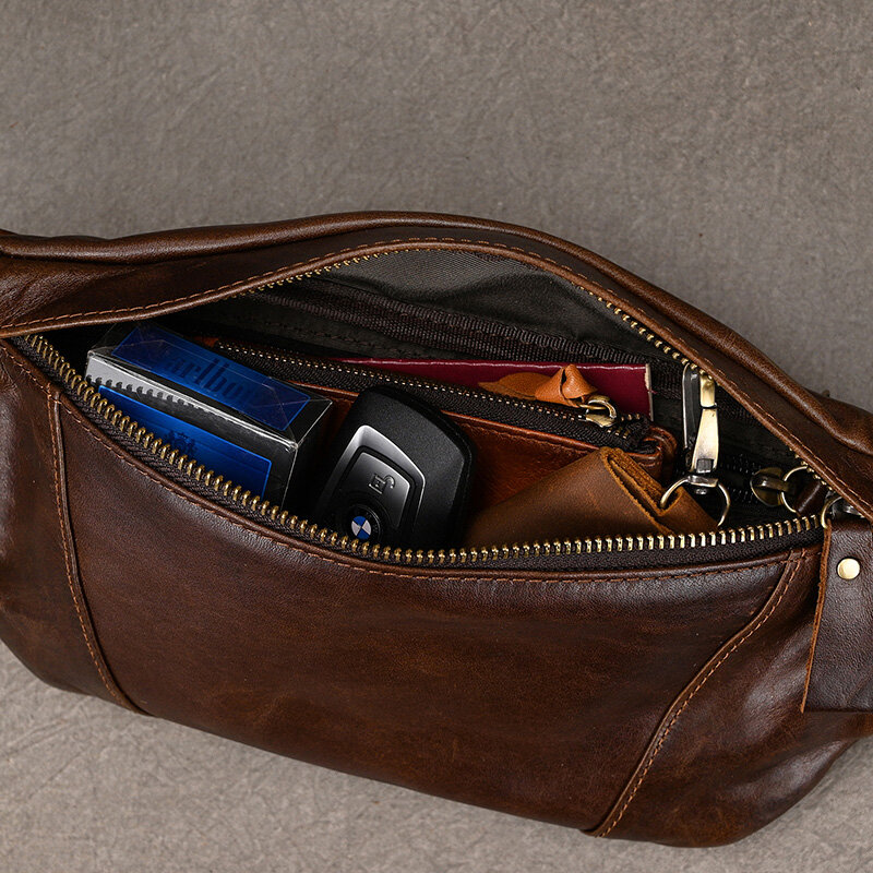 Кожаные нагрудные сумки для мужчин, мужская сумка через плечо, кожаный поясной кошелек, слинг для занятий спортом на открытом воздухе, маленький кошелек на ремне