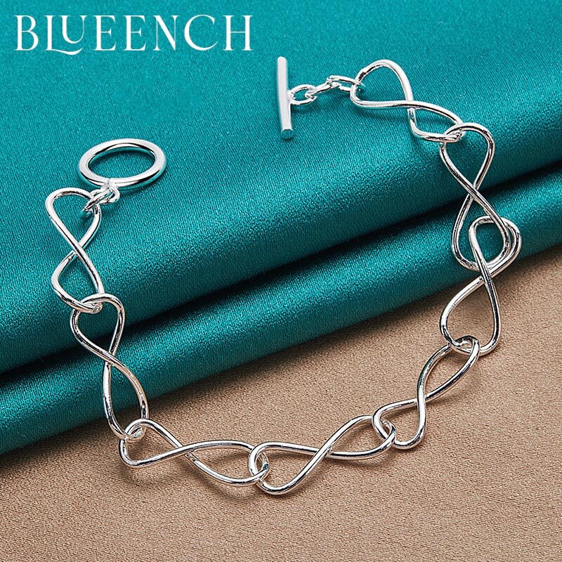 Blueench 925 Perak Murni Sederhana OT Gesper Gelang Rantai untuk Pesta Pertunangan Kasual Mode Perhiasan