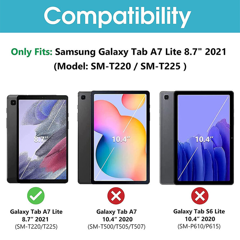 Película protetora de tela de vidro temperado para Samsung Galaxy Tab, A7 Lite, SM-T225, T220, 8,7 ", anti-risco, dureza 9H, 2021