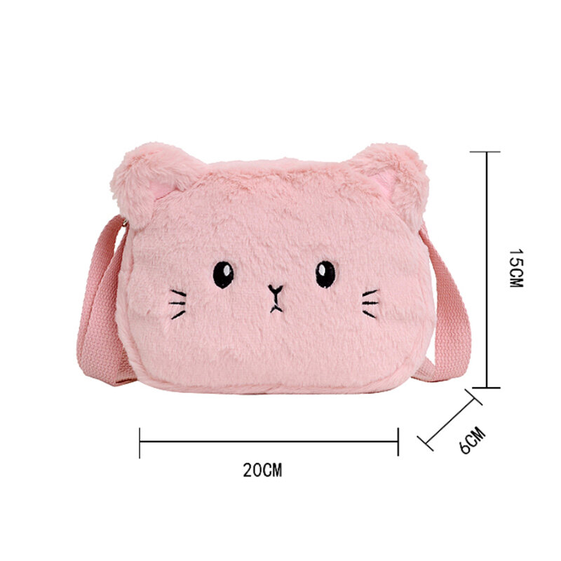 Cartoon Cat Baby Girls Crossbody Bags Cute Soft Plush Children's Shoulder Bag Winter Fashion Kids Furry Handbags Coin Purse
