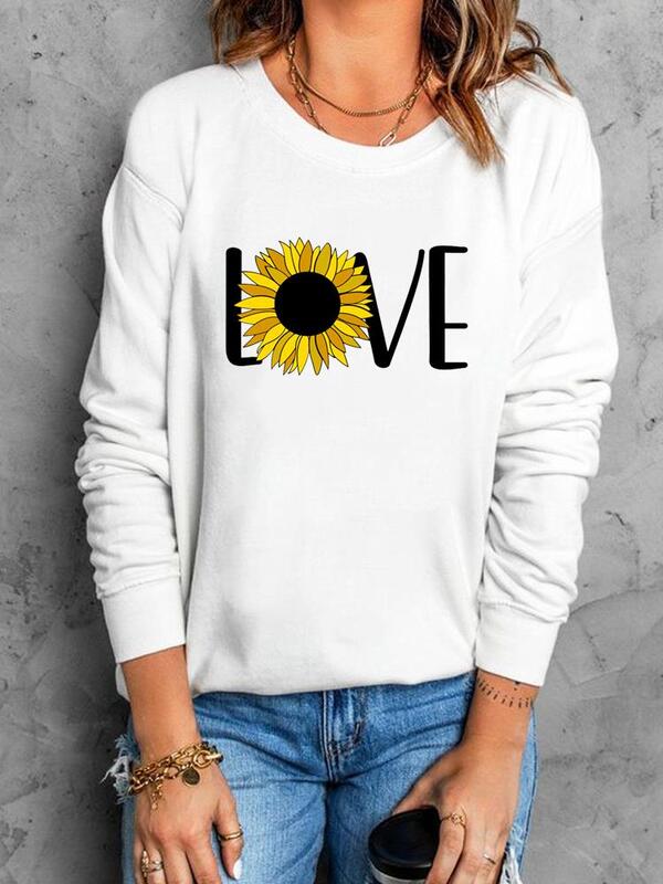 Swetry O-neck kobiety jesień jesień modna odzież wiosna miłość kwiatowy kwiat nowy Trend moda kobiece bluzy z grafiką
