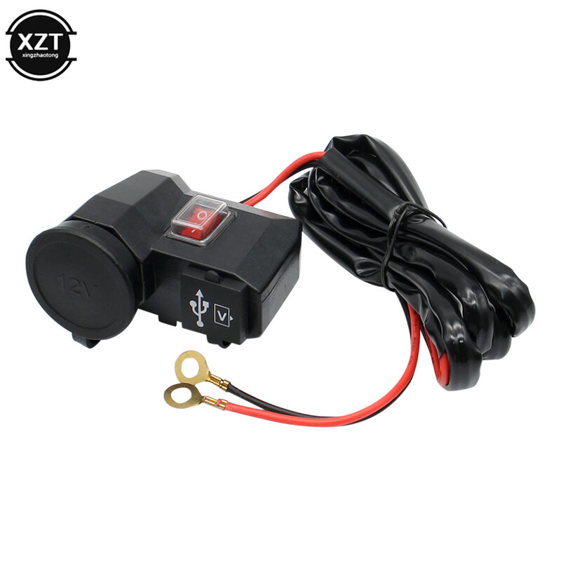 Pengisi Daya Soket Adaptor Port Daya USB 12V/24V Pemantik Rokok Sepeda Motor Tahan Air dengan Sakelar 0.6/1.5M
