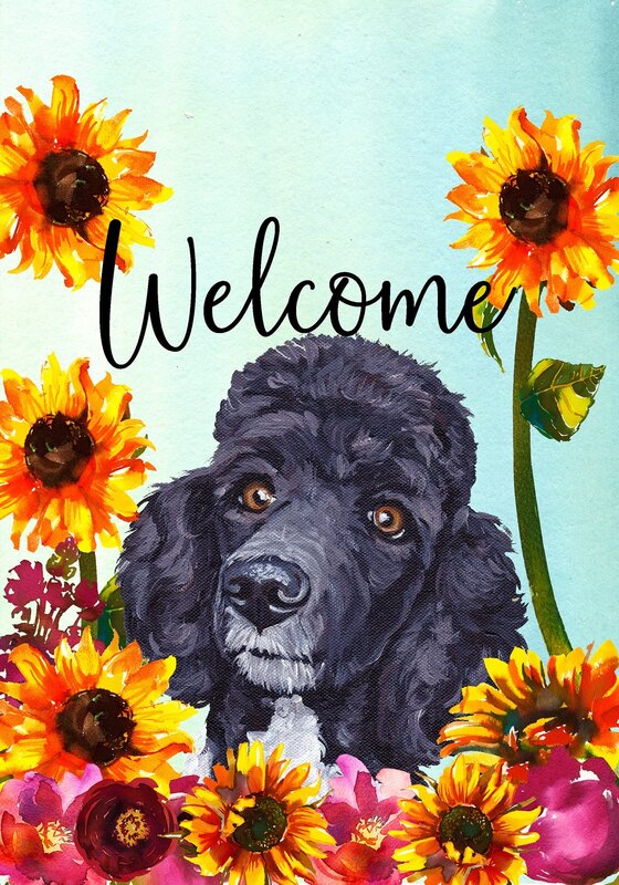 Black Poodle Dog Garden Flag Spring Summer Beautiful Floral Butterflies Double Sided House Flag for Outdoor Lawn Terrace Decor