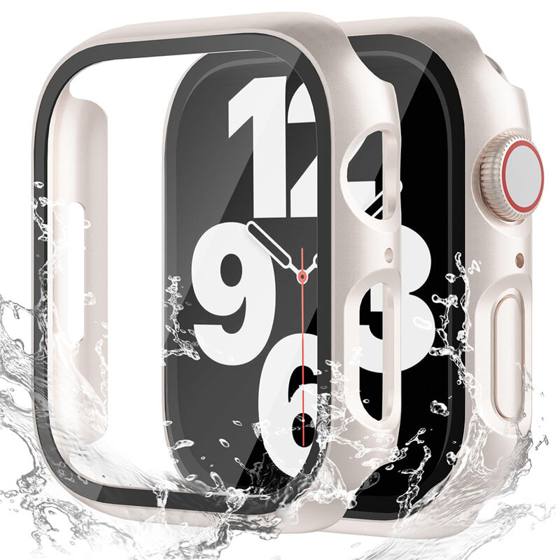 Apple Watch用ガラスおよびケース,スクリーンプロテクター,iwatch用アクセサリー9, 8, 7, 6, 5,4,3,se,45mm, 41mm 44mm、42mm