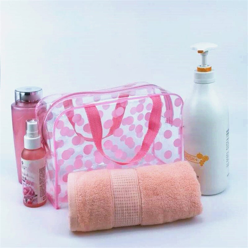 Tas perlengkapan mandi wanita portabel, tas kosmetik tahan air titik Apple, kantong rias wajah PVC transparan, kantong penyimpanan perlengkapan mandi cuci perjalanan