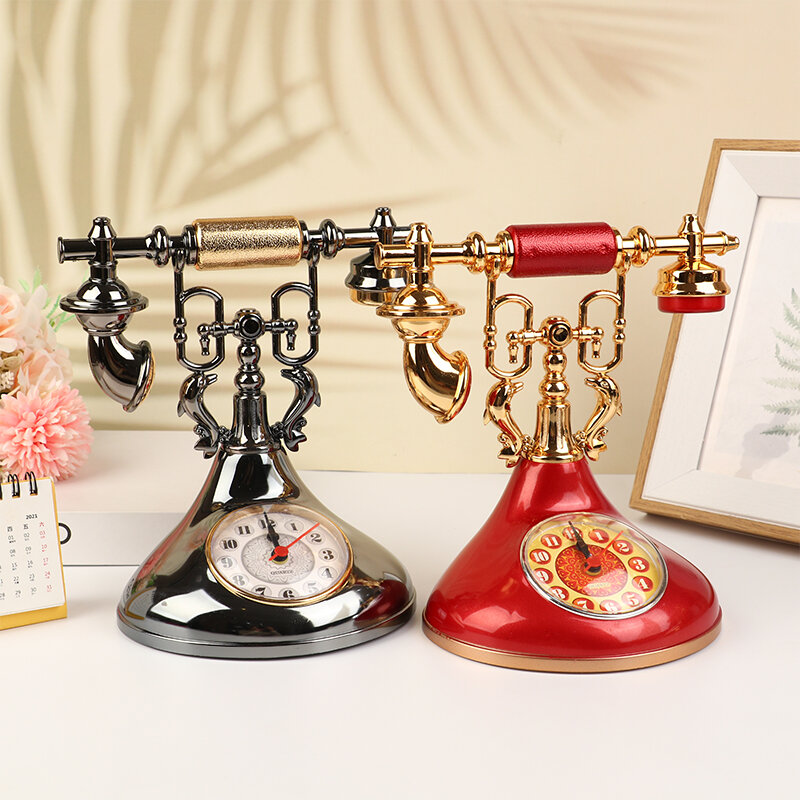 European Style Retro Pendulum Telephone Alarm Clock Watch Classical Small Alarm Clock Tabletop Decoration