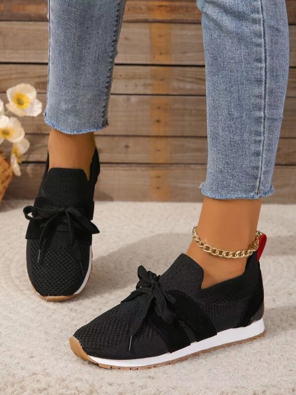 2023  Brown Knit Breathable Sneakers Shoes Women 2023 New Soft Sole Platform Flats Woman Plus Size 43 Non Slip Casual Shoes