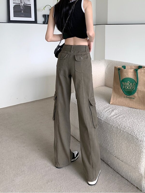 Women's Pants Winter Plush Trousers High Waist Straight Trousers Overalls Black Autumn Loose Wide Leg Trousers Casual Pants