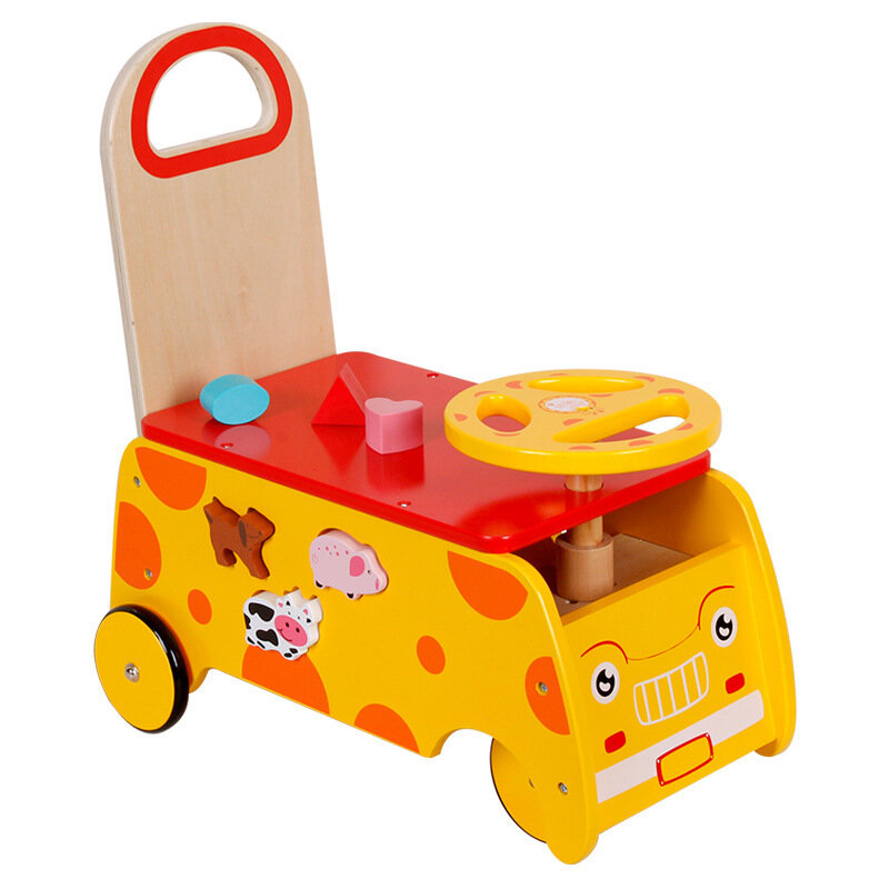 Houten Multifunctionele Baby Peuter Giraf Wandelwagen Kind Baby Speelgoed Bouwsteen Bijpassende Speelgoed Voor Kinderen