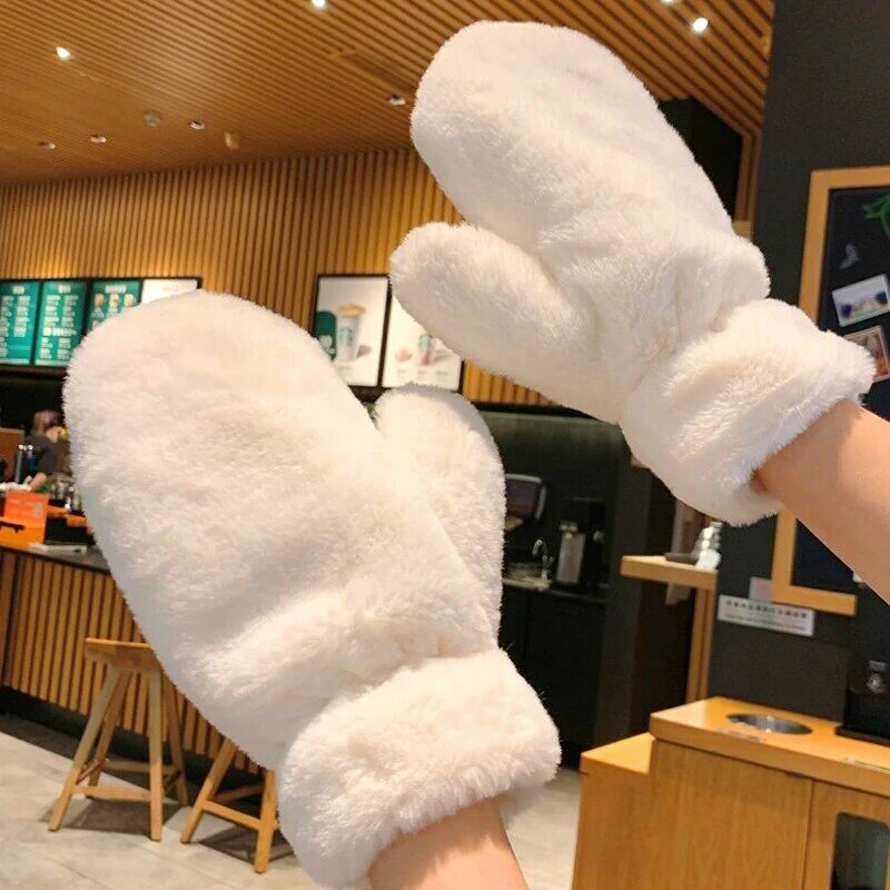 Мягкие плюшевые перчатки для женщин и девушек, зимние теплые пушистые перчатки из искусственного меха, уличные студенческие варежки, грелка для рук, рождественские подарки