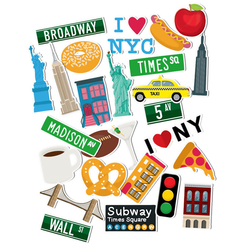 30PCS New York Travel Stickers Set for Stationery, Journals, Notebooks, Laptop and Water Bottles, Self-adhesive Decals
