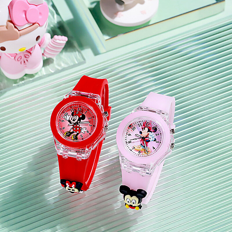 Disney-reloj electrónico Digital luminoso para niños y niñas, cronógrafo con puntero LED de dibujos animados de Mickey y Minnie Mouse, regalo de cumpleaños, novedad