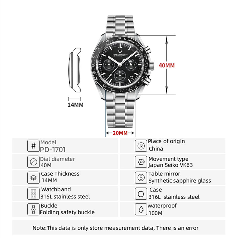 PAGANI DESIGN Moon Watches Men 2023 Top Brand Multifunction Chronograph Quartz Watch For Men Sports Leather Sapphire Clock Reloj