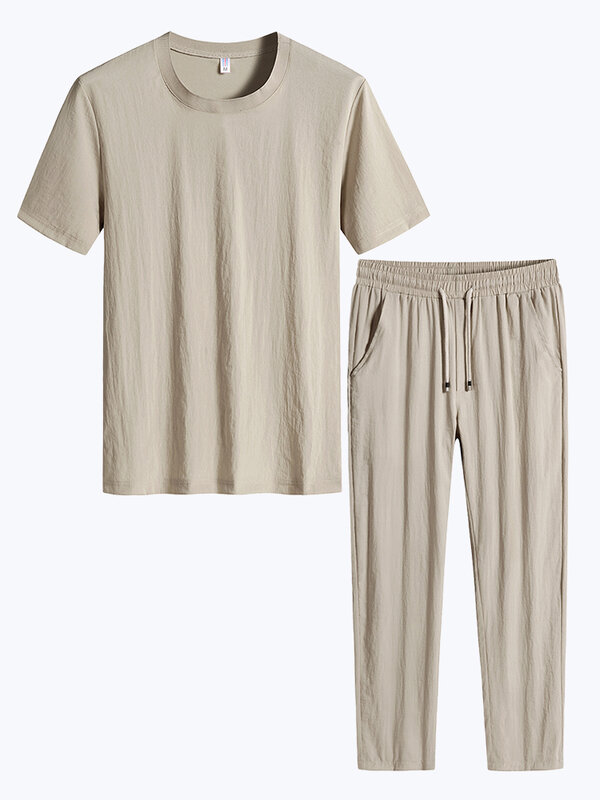 Conjunto de calça e camiseta esportiva masculina casual, calça reta para corrida, 2 peças, plus size, jo, verão