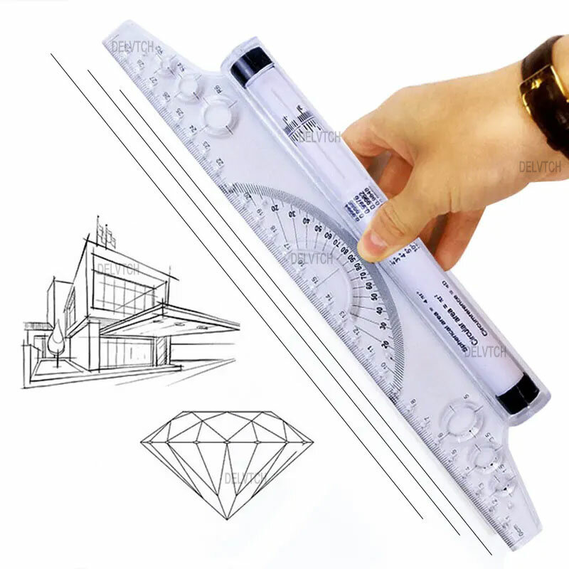 Regla rodante de desplazamiento paralelo de ángulo multiusos, diseño de arte, dibujo de Architect, escala de medición, plantilla de escala, 30cm