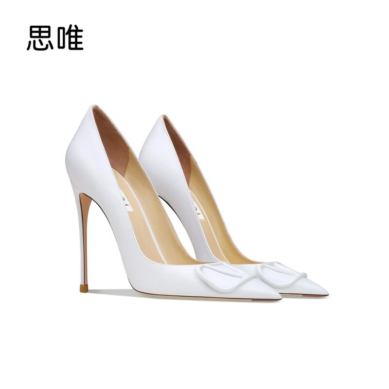 Heels For Women 2023 Luxury Brand Classics Pumps Metal Button White Matte High Heels Shoes Pointed Toe Sexy Wedding Ladies Shoes