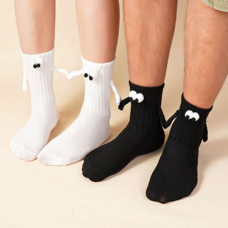 Club Celebrity Ins Fashion Funny Creative Magnetic Attraction Hands Black White Cartoon Eyes Couples Socks Parent Child Socks