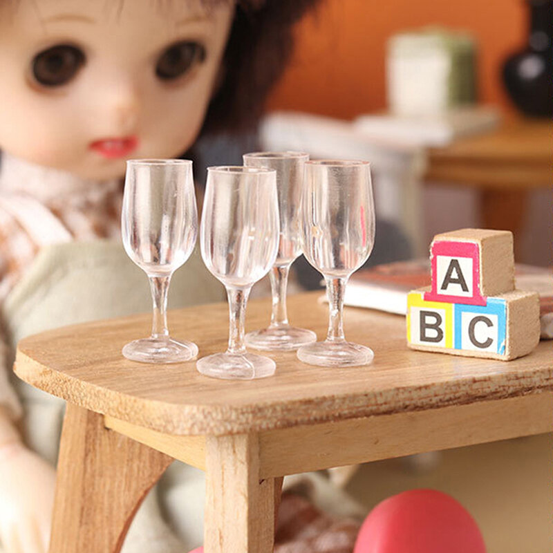 4Pcs 1:12 Mini Red Wine Cup Simulation Furniture Wine Glass Goblet for Dollhouse Decoration 1/12 Dollhouse Miniature Accessories