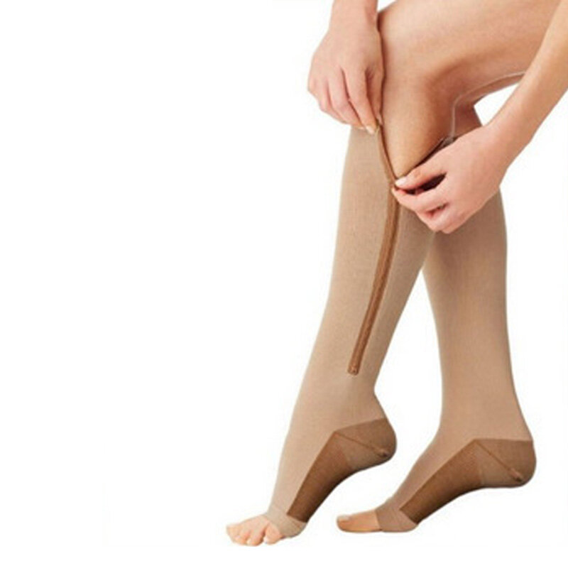 1 Pair Anti Fatigue Calf Compression Sleeve Zipper Socks Women's Slim Sleeping Beauty Leg Prevent Varicose Veins Socks