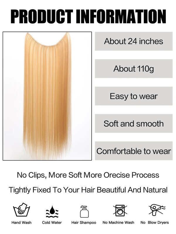 24Inch Synthetic Invisible Wire No Clips In Hair Extensions Fish Line Hairpieces Hair Extensions Fake Hair For Women