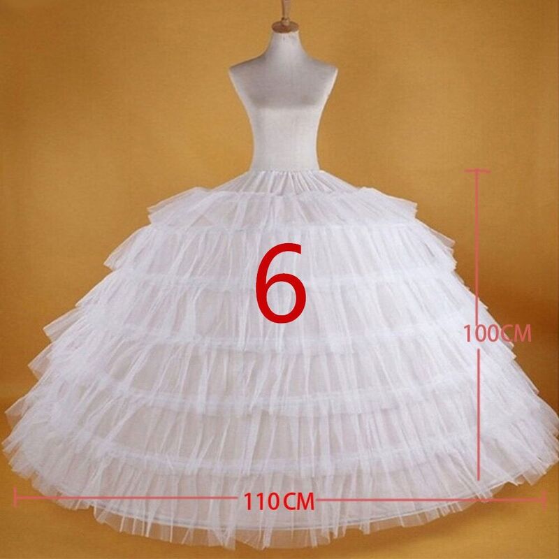 Putih 6 hoop rok besar slip rok Tulle panjang mengembang Crinoline rok dalam untuk gaun pesta gaun pernikahan gaun