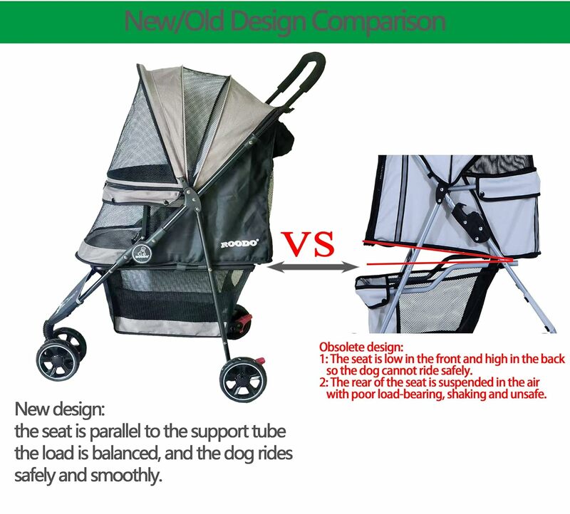 ROODO Escort 3-kołowy wózek dla psa wózek dla zwierzęcia dla małych psów i kotów z wyjmowana wkładka koszem do przechowywania