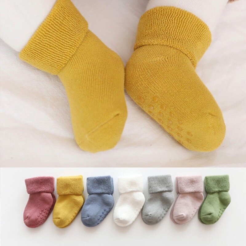 Милые плотные носки для новорожденных, флисовые детские носки, осенне-зимние теплые Нескользящие Детские носки на возраст 0-1-3 года